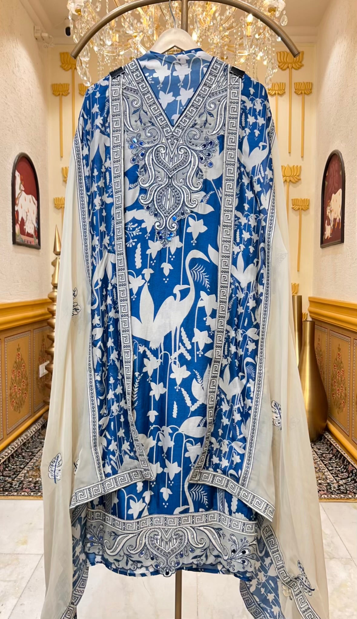 Mehruva Printed Silk Suit (Blue)