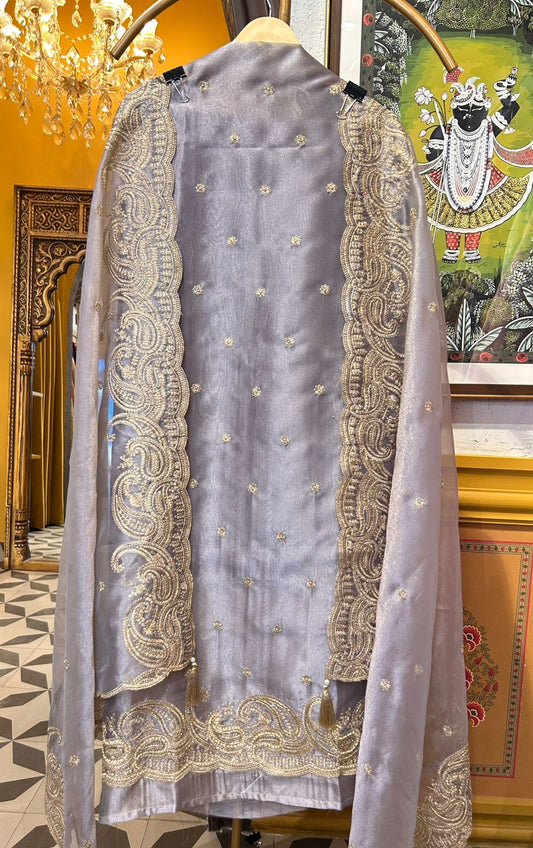 Zehnara Tissue Organza Suit (Silver Grey)