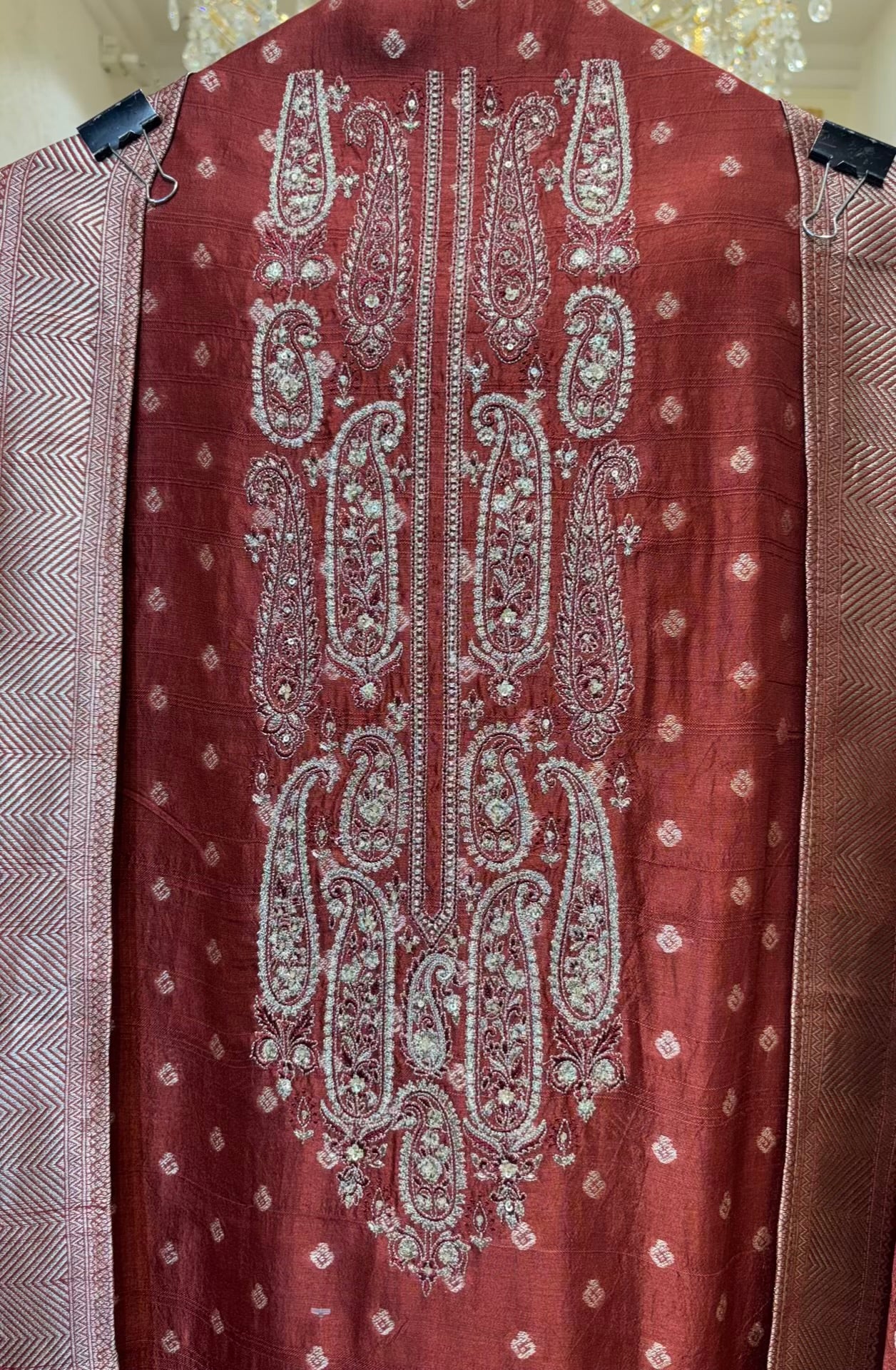 Sarvisha Tussar Banarasi Suit (Rust)
