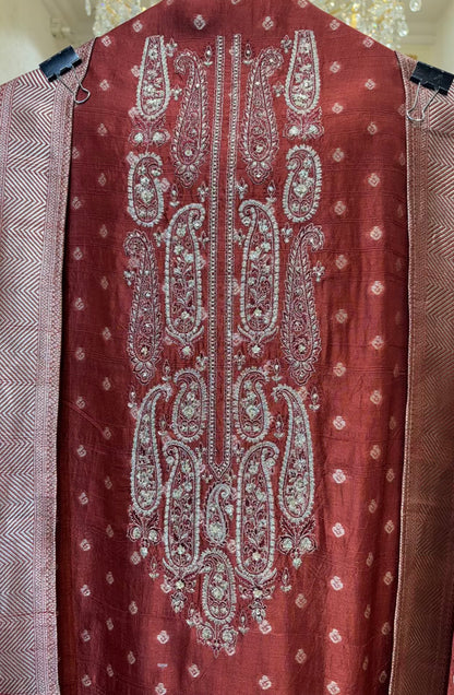 Sarvisha Tussar Banarasi Suit (Rust)