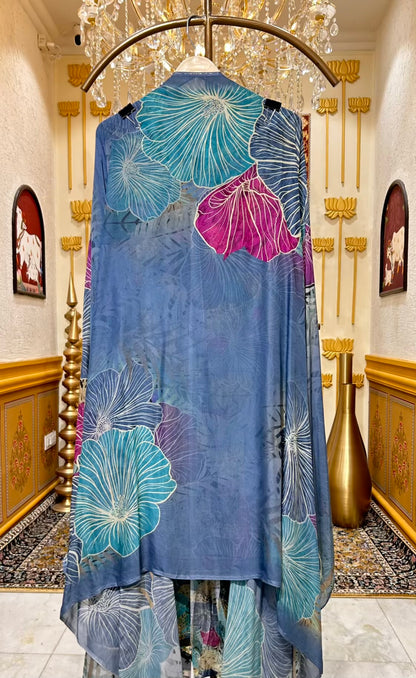 Elara Printed Veil Suit (Blue)