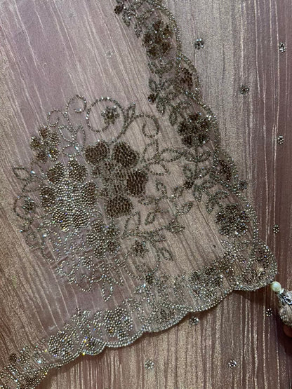 Zehraani Stone Veil Suit (Peach)