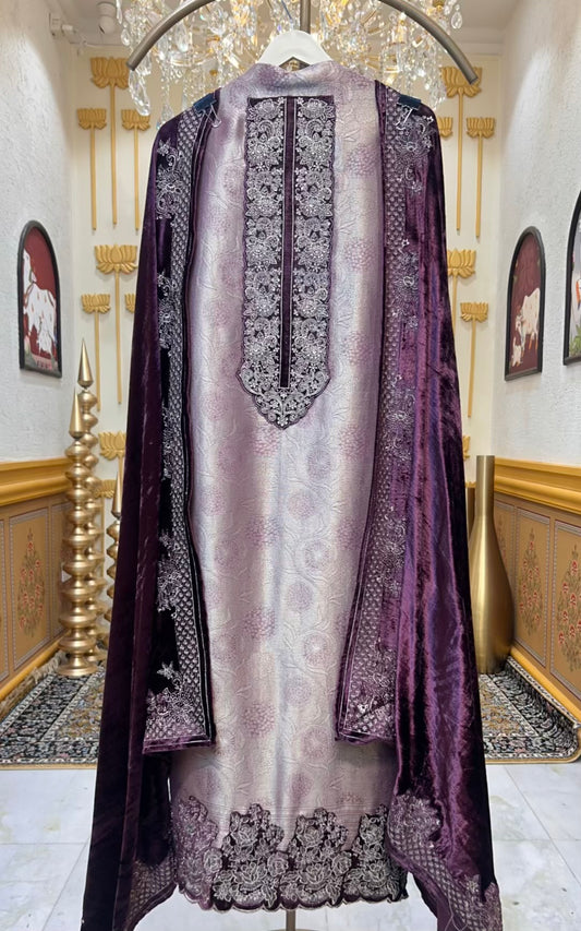 Rivayat Brocade Velvet Suit (Wine)