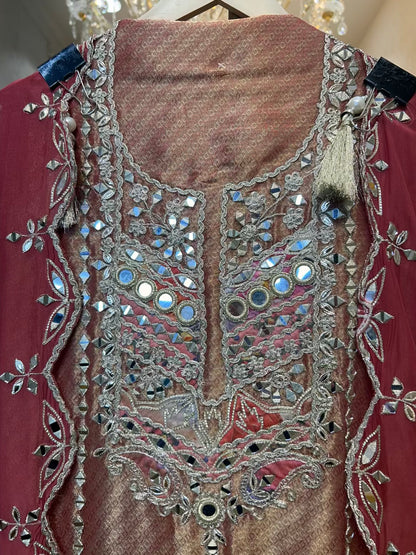 Zarfeen Dori Aaina Suit (Peach)