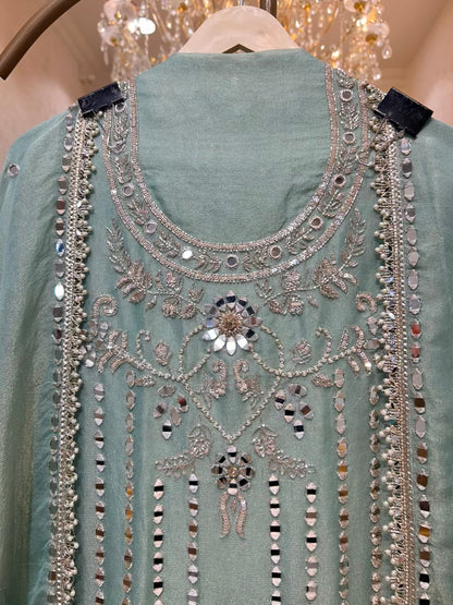 Zarqina Sheesha Chamak Suit (Green)