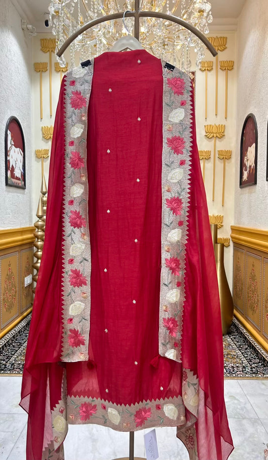 Aarini Zari Chanderi Suit (Maroon)