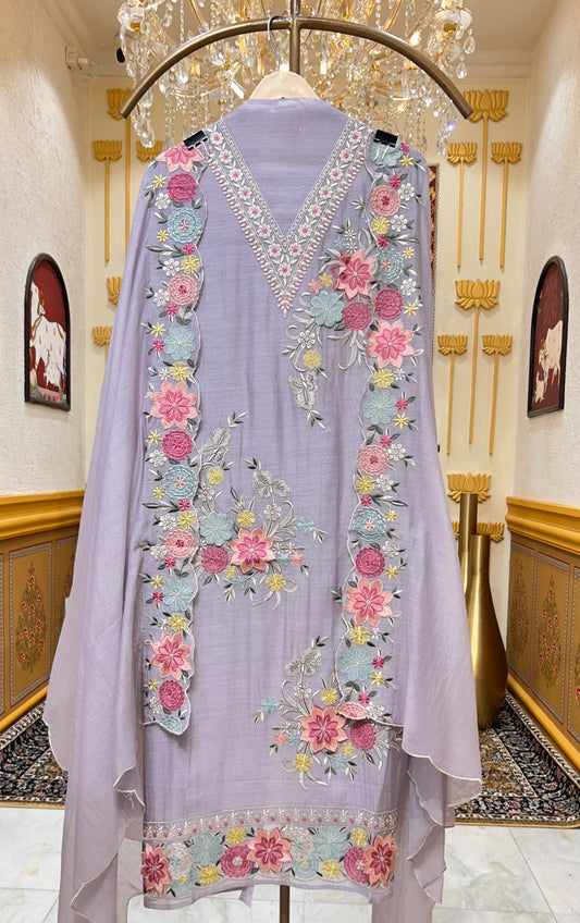 Nazneen Mul Naqsh Suit (Lavender)