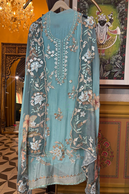 Keyaara Organza Suit (Blue)