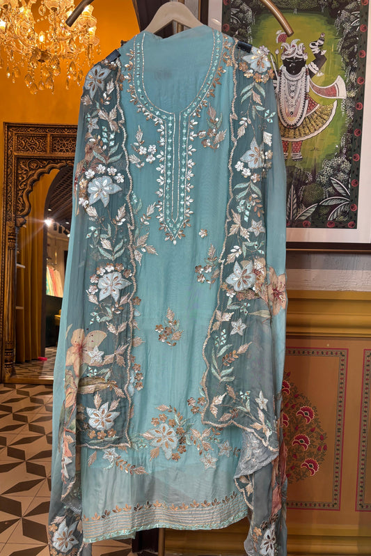 Keyaara Organza Suit (Blue)
