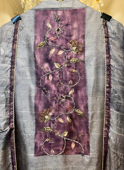 Eshira Tussar Suit (Grey & Wine)