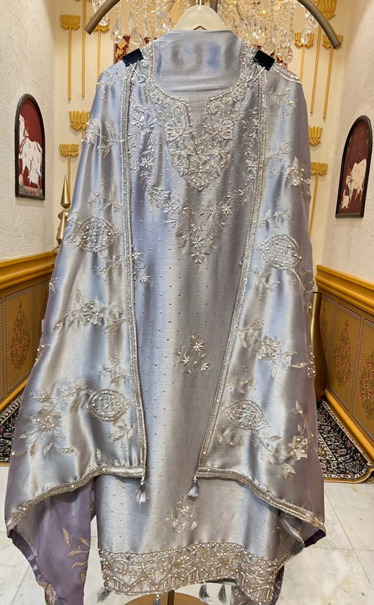 Sarvani Mukaish Noor Suit (Grey)