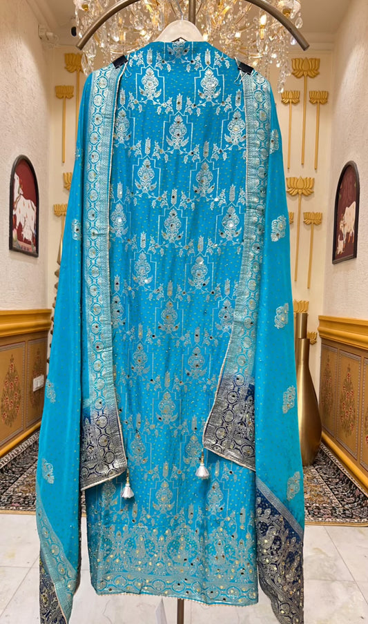 Gulraaya Bandhani Noor Suit (Turquoise)
