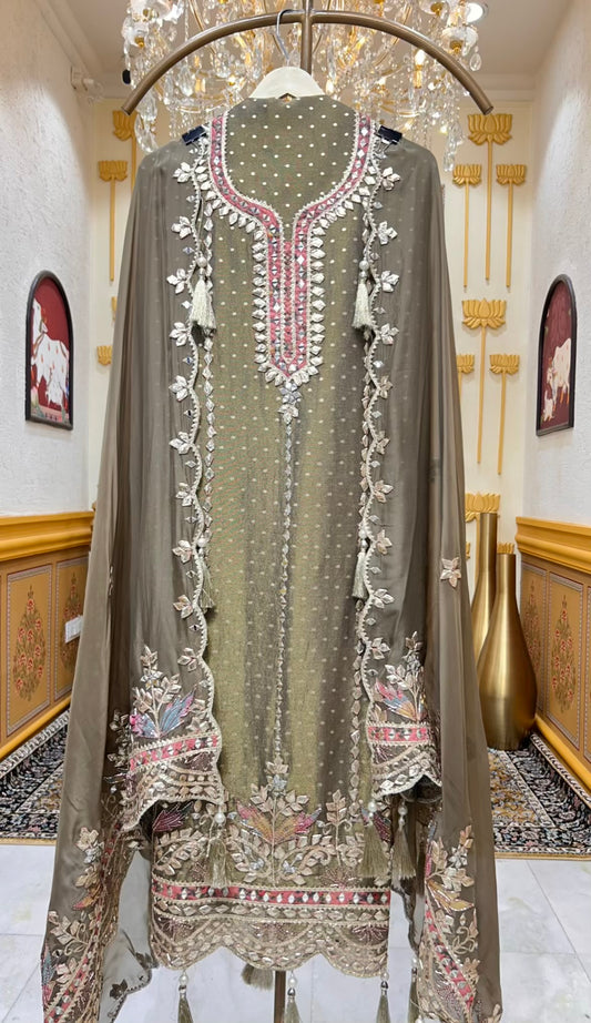 Ruhmehar Gota Aaina Suit (Green)