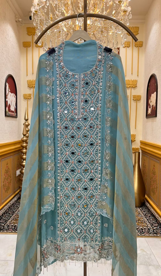 Husna Karigari Banarasi Suit (Blue)