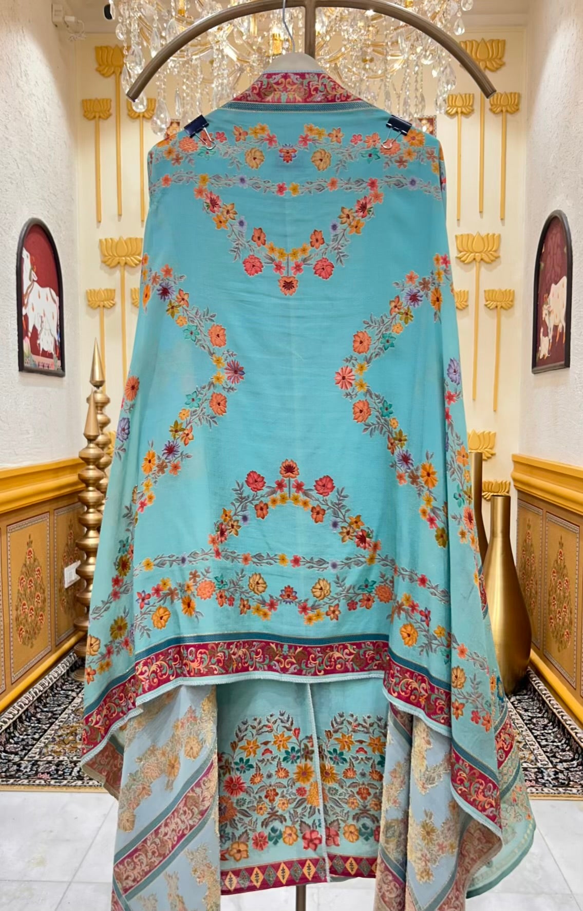 Eshira Silk Printed Suit (Sea Green)