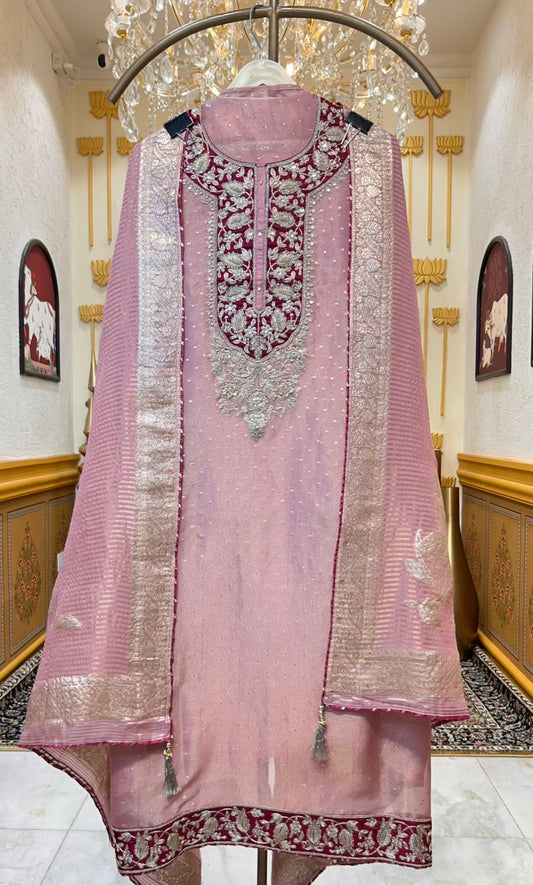 Rimaira Shimmer Banarasi Suit (Pink)
