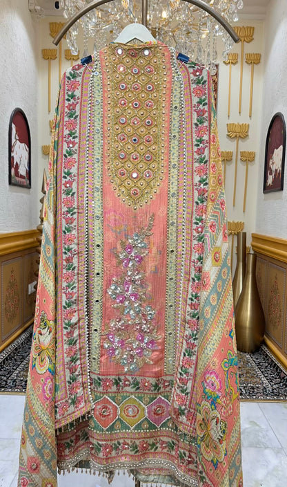 Meherveen Tissue Print Suit (Pink)