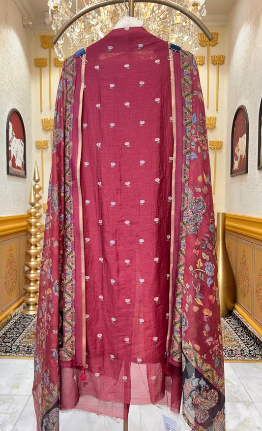 Gresha Mul Chanderi Suit (Maroon)