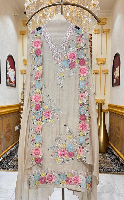 Nazneen Mul Naqsh Suit (Beige)