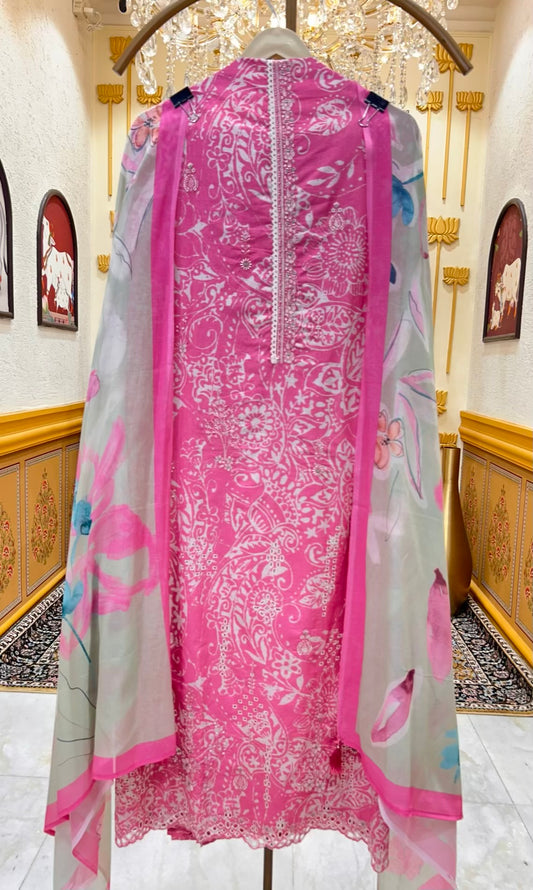 Aafiya Cotton Veil Suit (Pink)