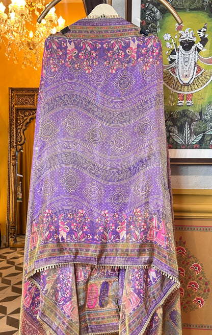 Zehraab Organza Suit (Lavender)