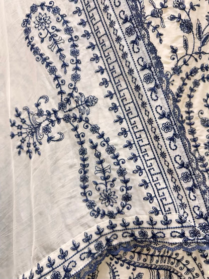 Elara Chanderi Threadloom Suit (White & Blue)
