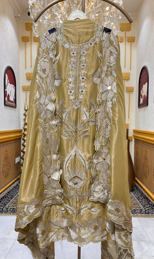 Noorika Sheesha Pearl Suit (Mustard)