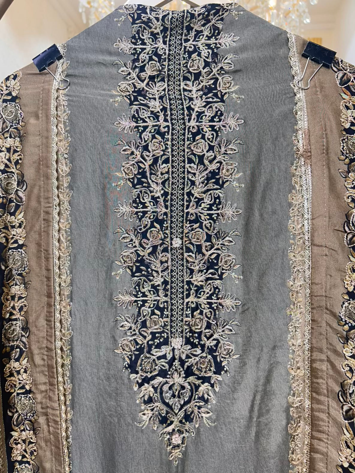 Zarvani Zari Crepe Suit (Brown)