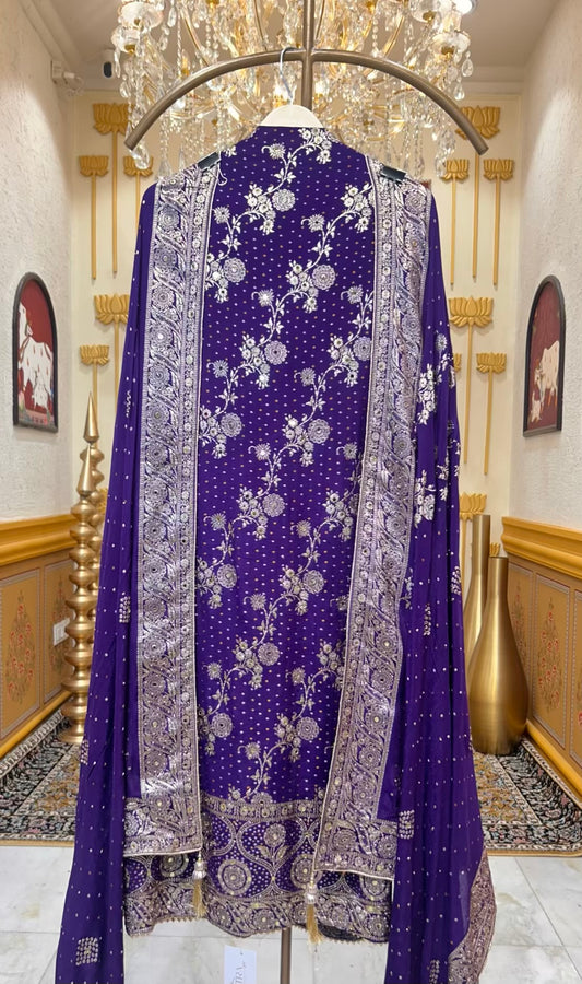 Ishira Banarasi Chinnon Suit (Purple)