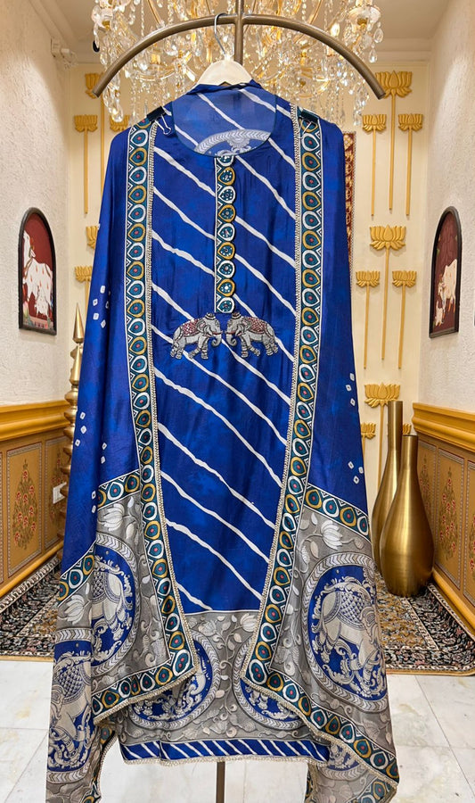 Mehrya Silk Print Élan Suit (Blue)
