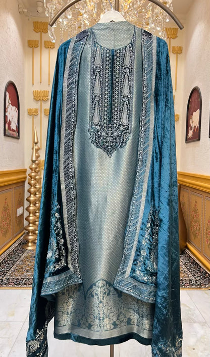 Ruhsana Brocade Suit (Green)