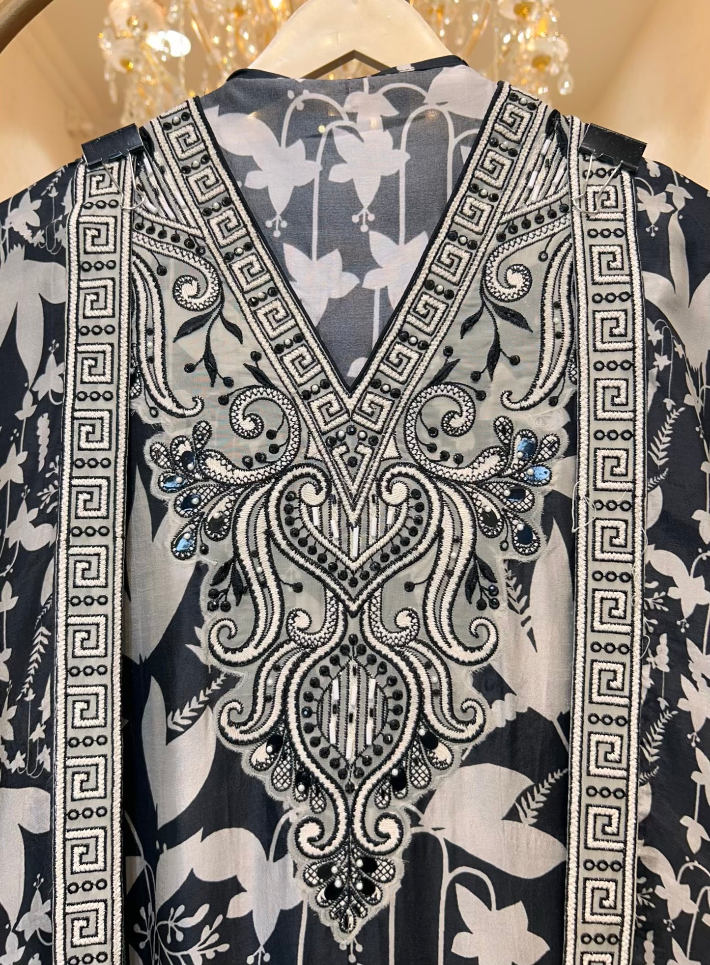 Mehruva Printed Silk Suit (Black)