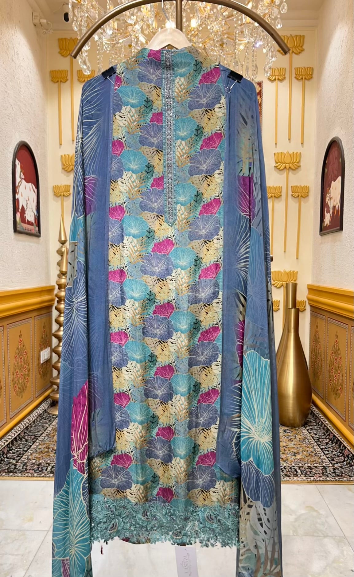 Elara Printed Veil Suit (Blue)