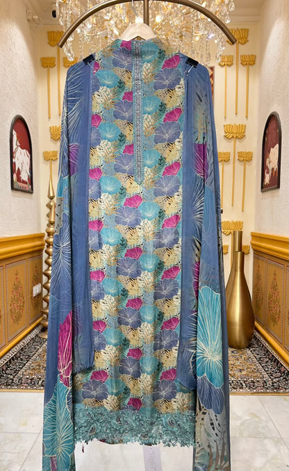 Elara Printed Veil Suit (Blue)
