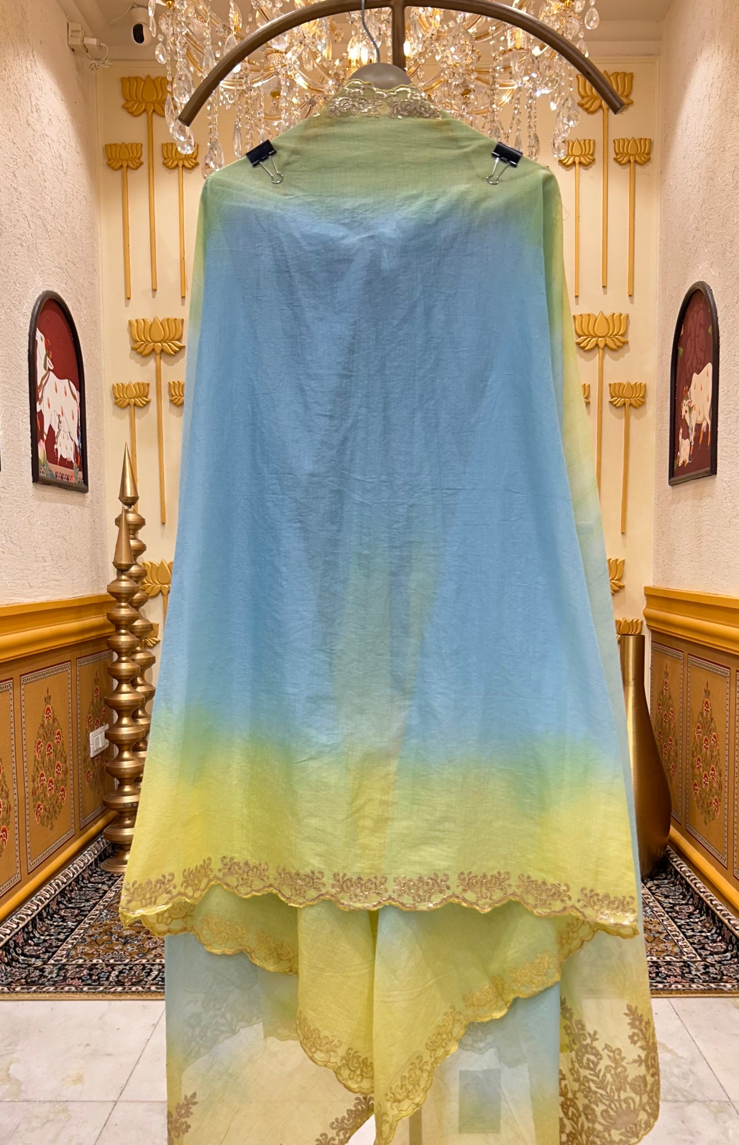 Mahira Gota Chanderi Suit (Green & Blue)
