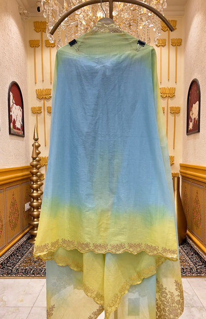 Mahira Gota Chanderi Suit (Green & Blue)
