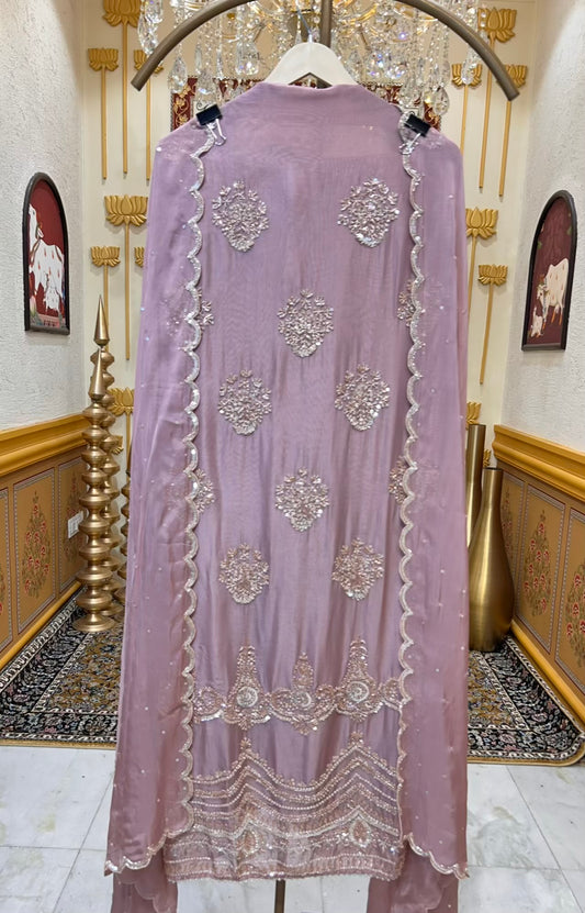 Zarqina Organza Gleam Suit (Peach)