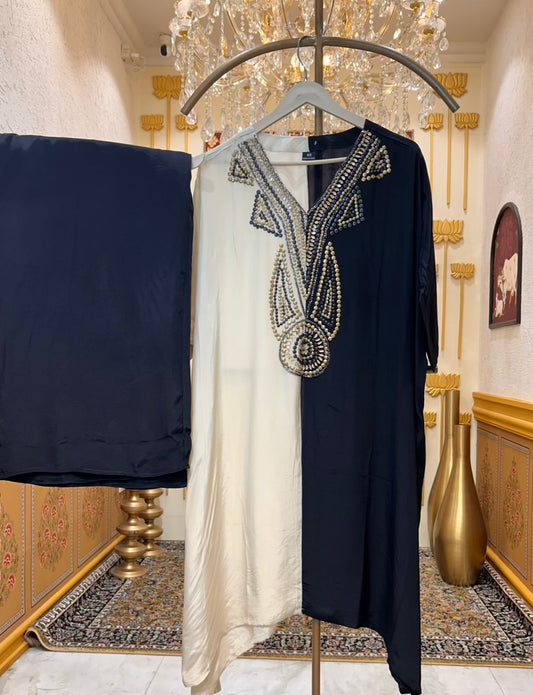 Zehva Corset Co-ord Set (Ivory & Black)
