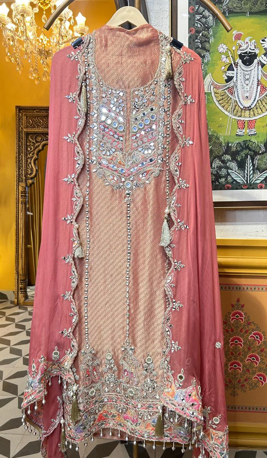 Falaknaaz Organza Suit (Peach)