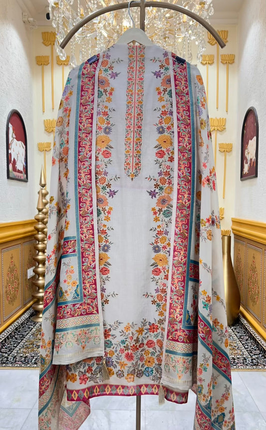 Eshira Silk Printed Suit (Grey)