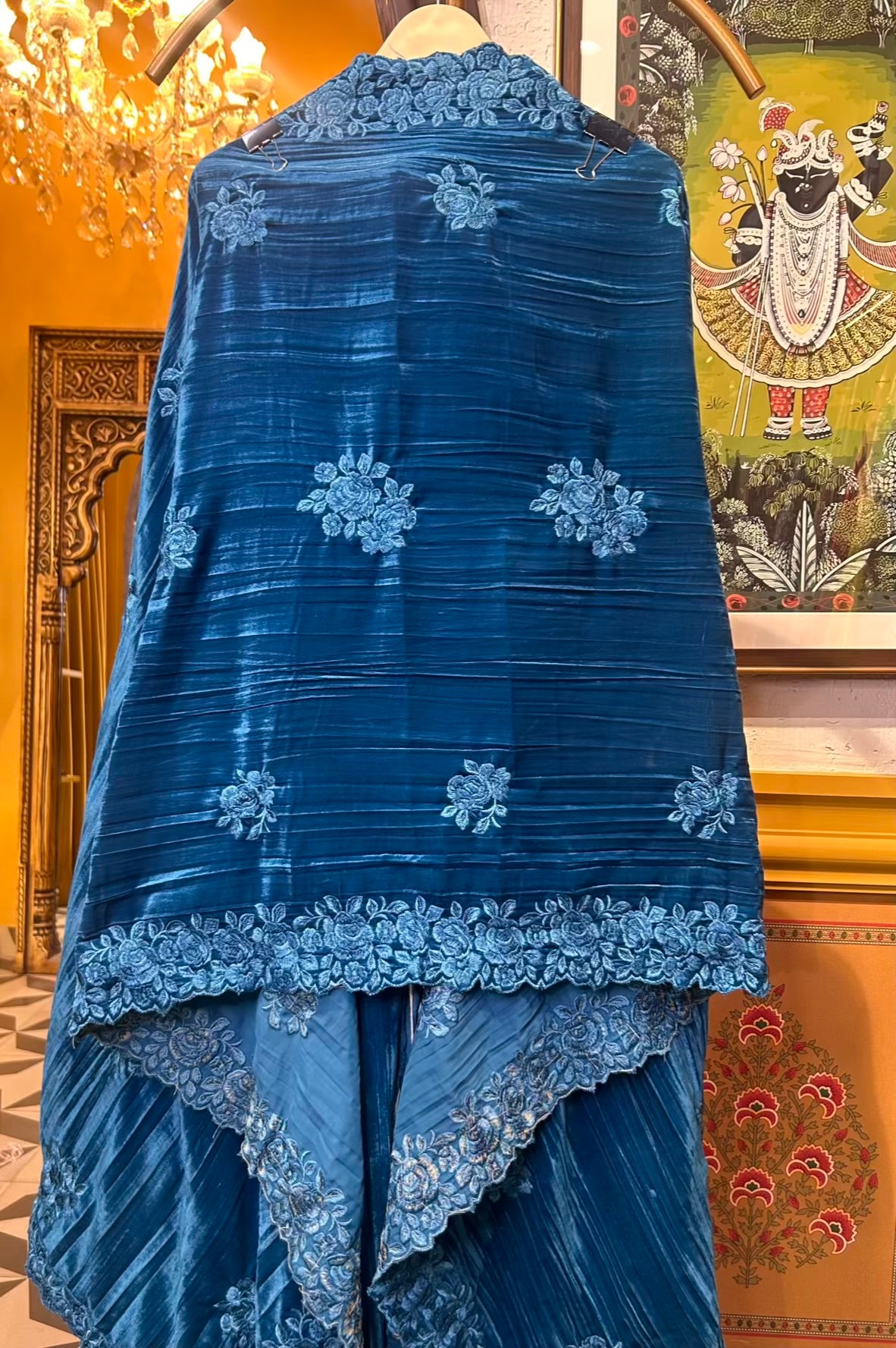 Afsar-E-Velvet Suit (Peacock Blue)