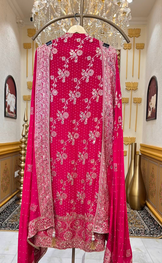 Ishira Banarasi Chinnon Suit (Magenta)