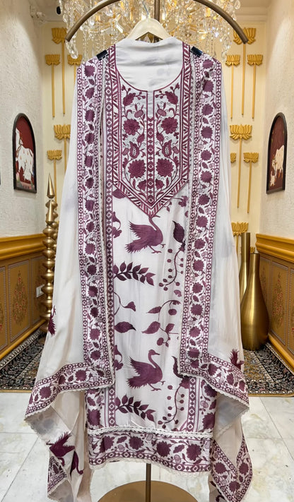 Aavira Thread Naqsh Silk Suit (Wine)