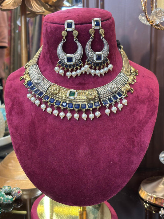 Aarzaan Kundan Set (Blue)