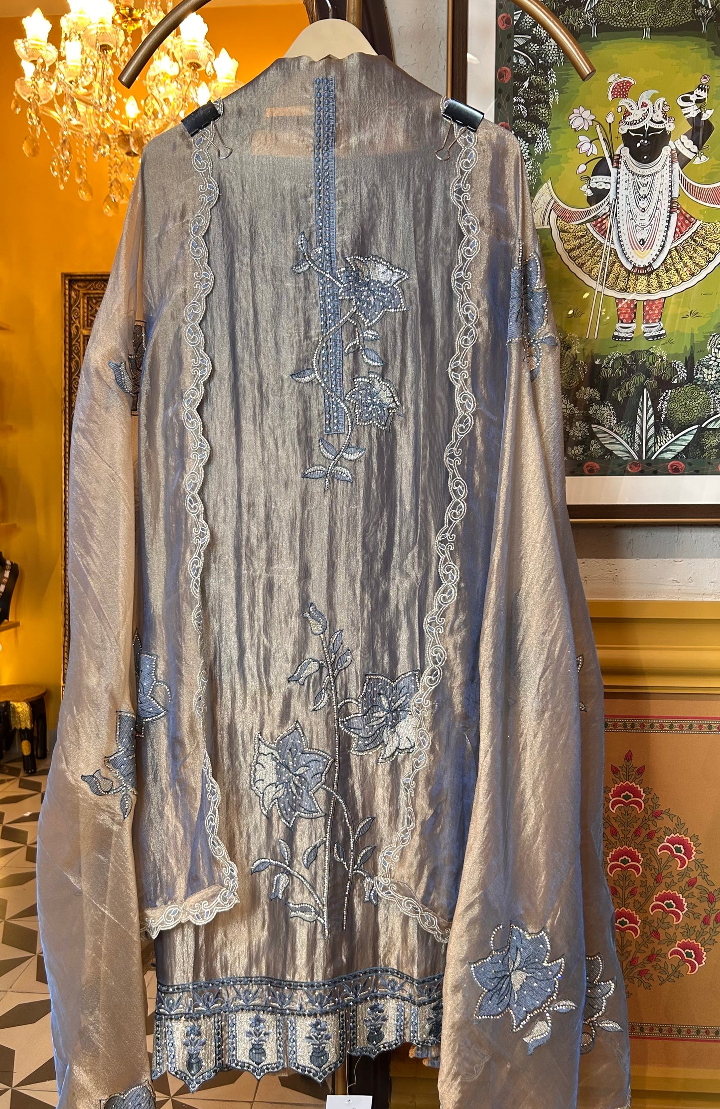 Sifat Shimmer Organza Suit (Blue)