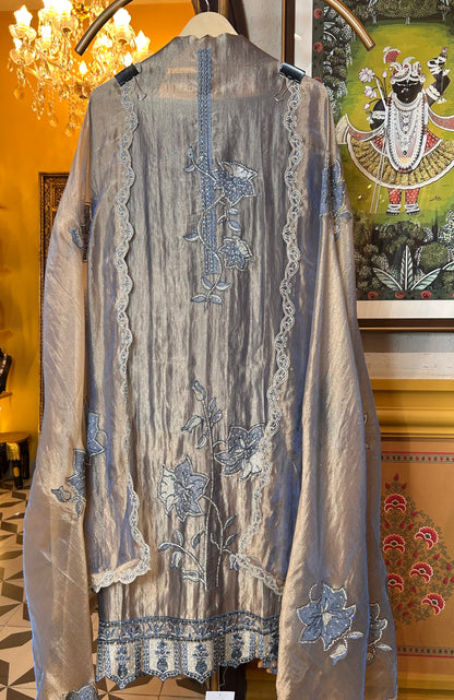 Sifat Shimmer Organza Suit (Blue)