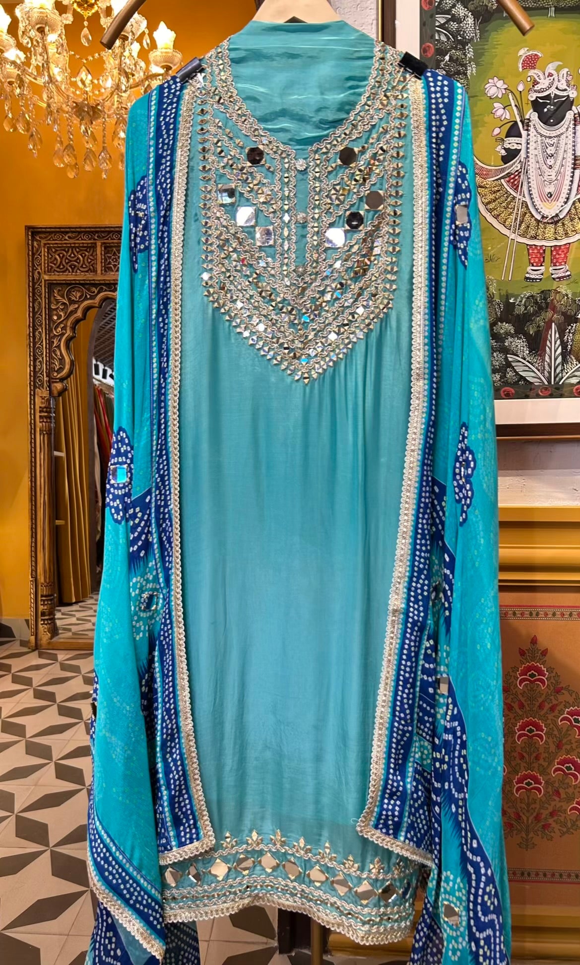 Mahveen Organza Suit (Turquoise)