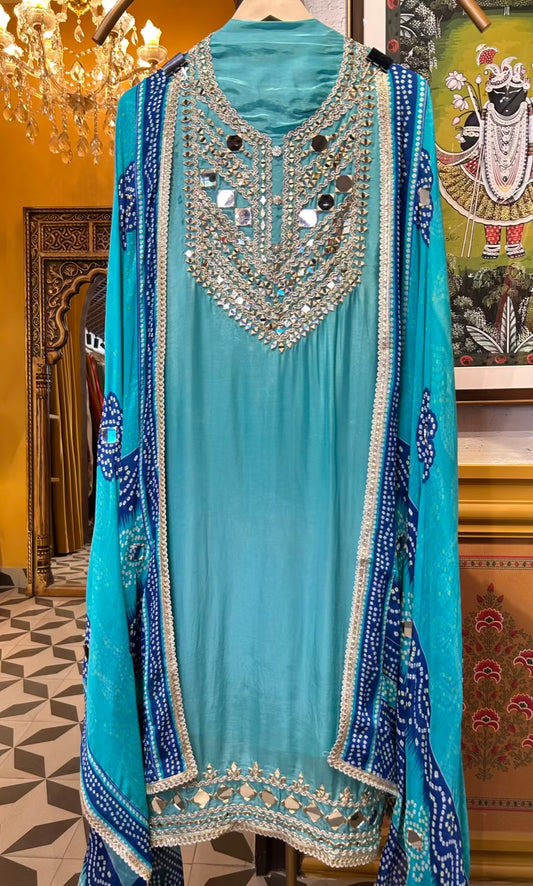 Mahveen Organza Suit (Turquoise)