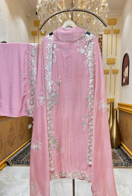 Mehru Leather Loom Suit (Pink)