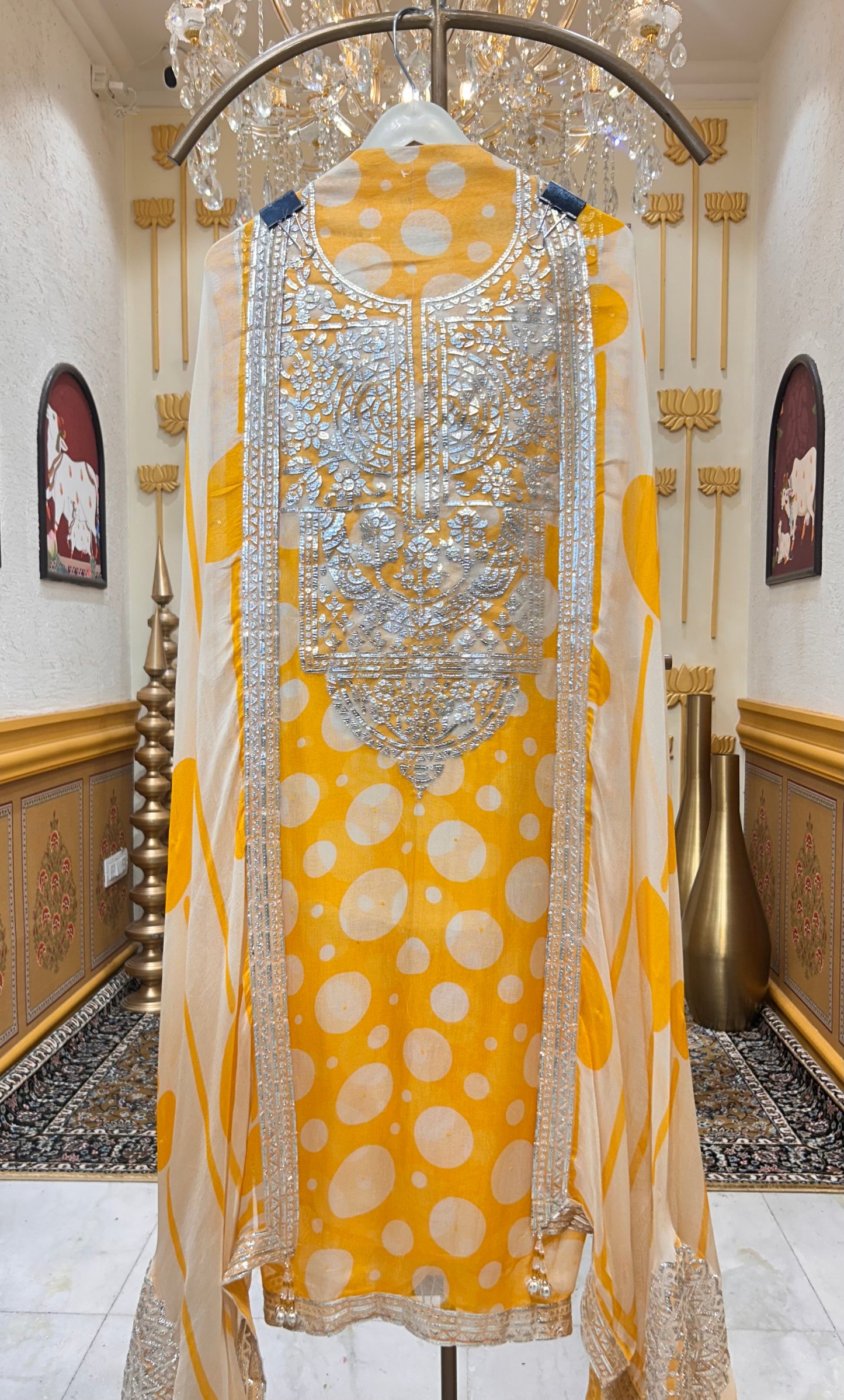 Elira Leather Naqsh Suit (Yellow)